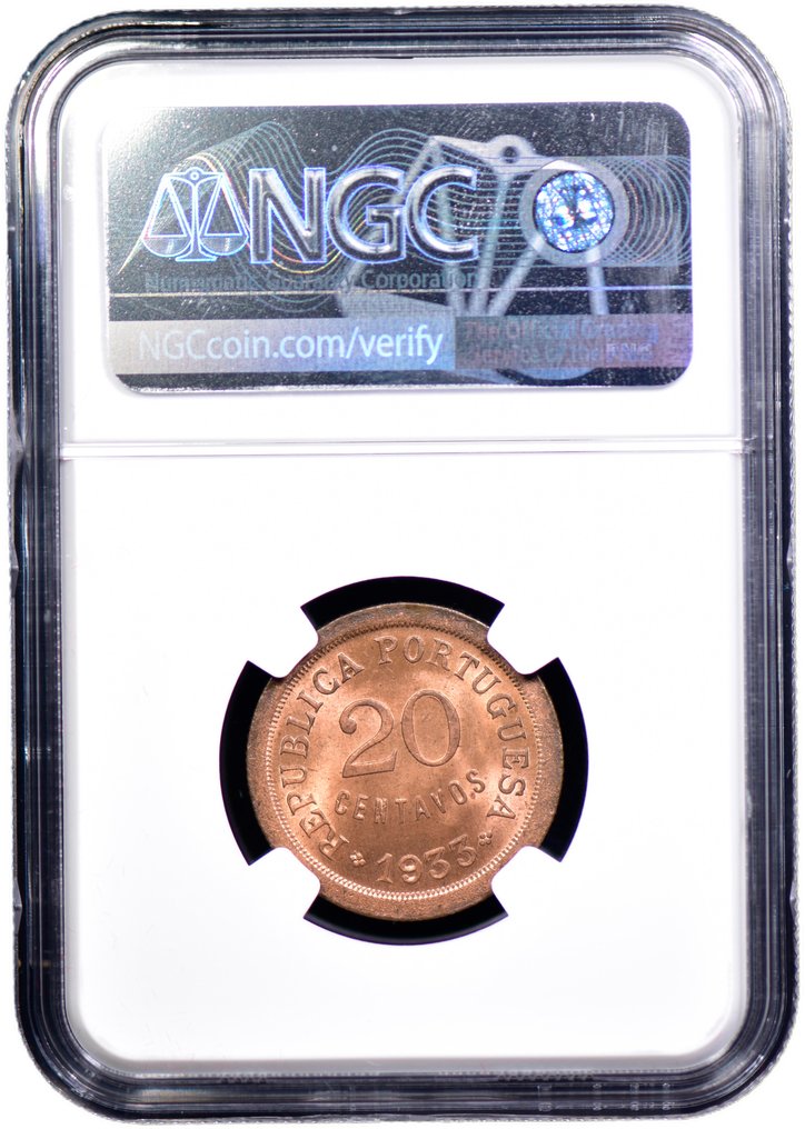 Gwinea Portugalska. Republic. 20 centavos 1933 - NGC - MS 65 #3.2