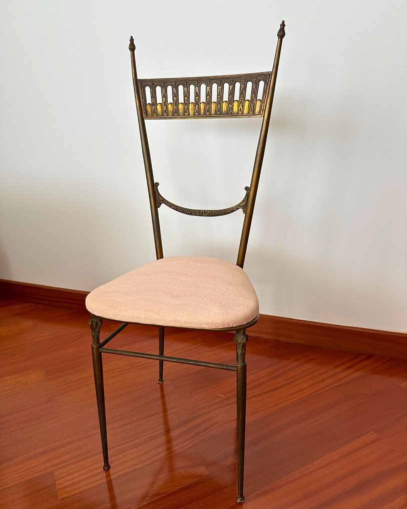 Chair - Brass - Chair in neoclassical style, Hollywood Regency of the 1940s in the style of Chiavari and Maison #1.0