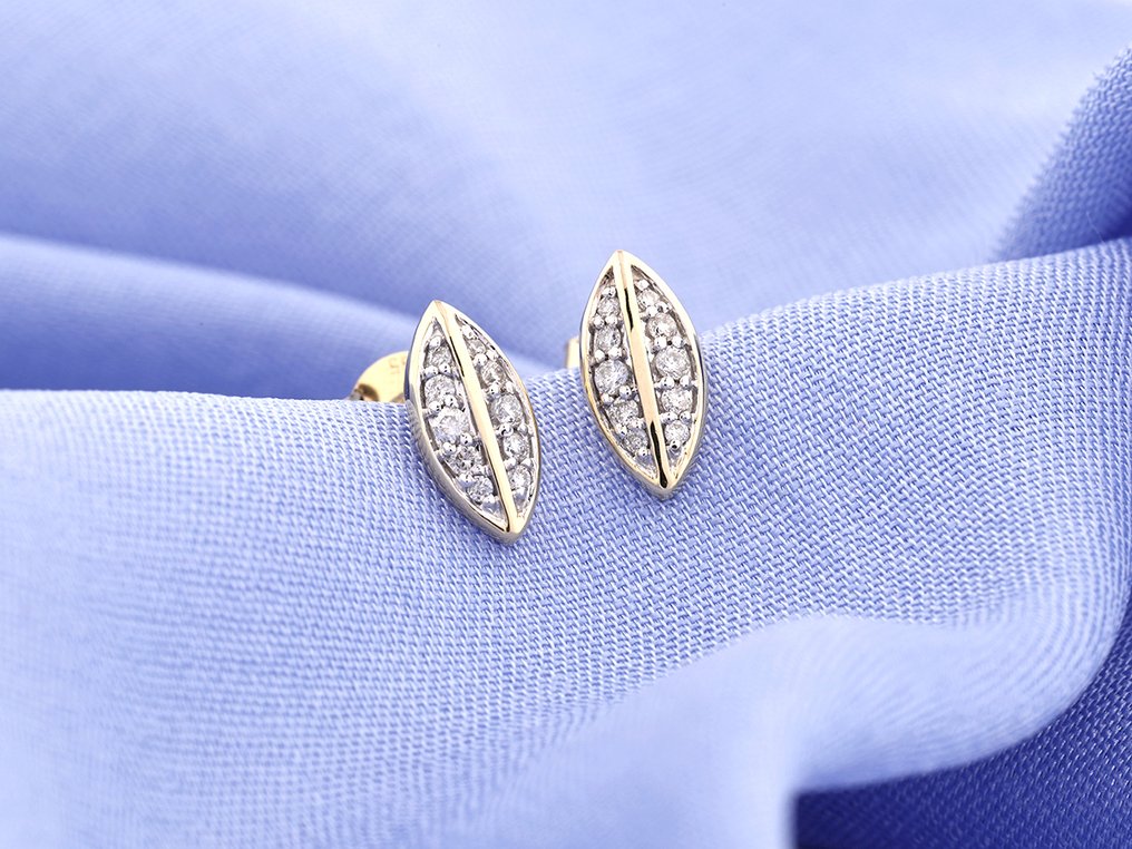 Zonder minimumprijs - Oorbellen - 14 karaat Geel goud -  0.12ct. tw. Diamant (Natuurlijk)  #4.3