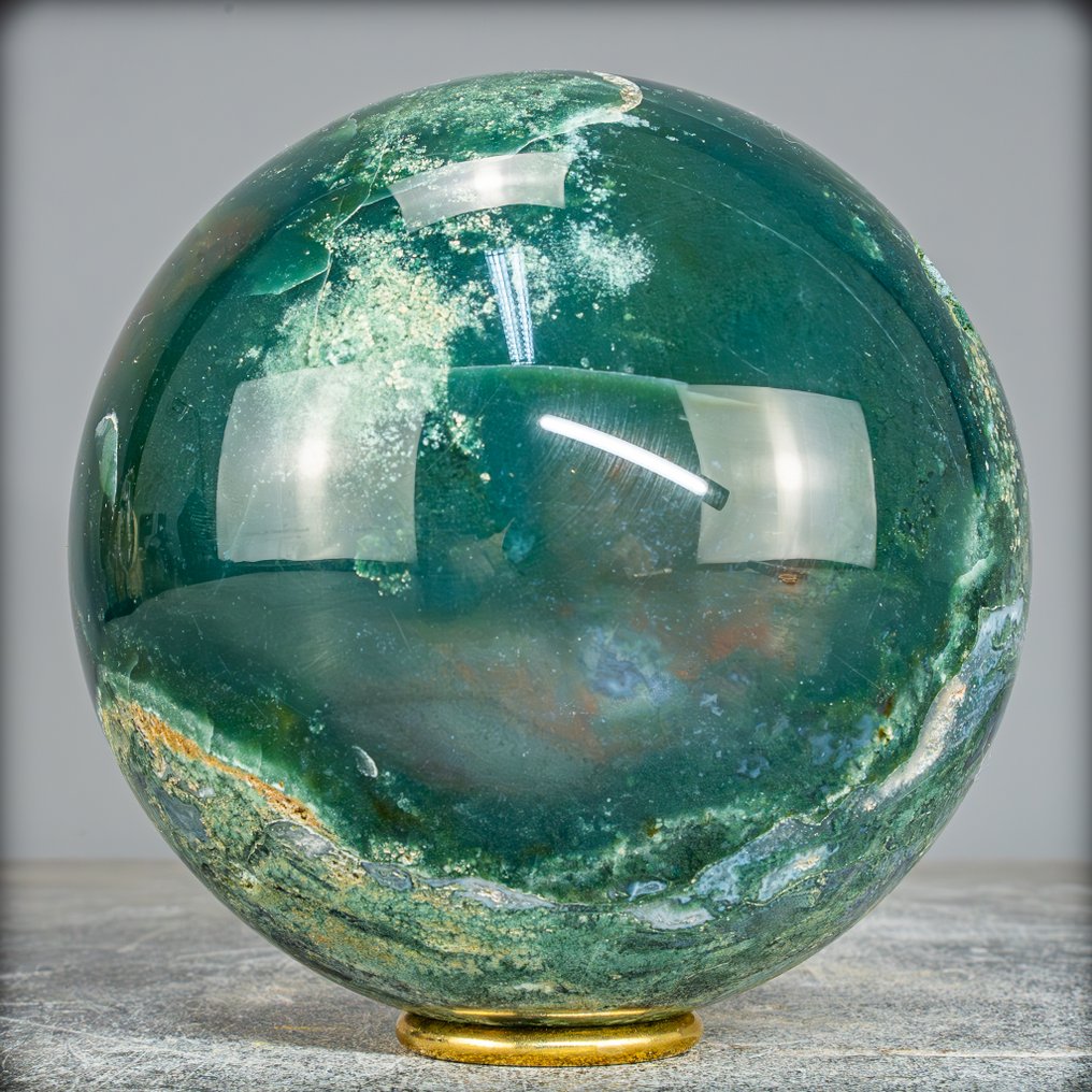 顶级品质天然极具艺术感的苔藓玛瑙 Sphere- 2996.57 g #1.0