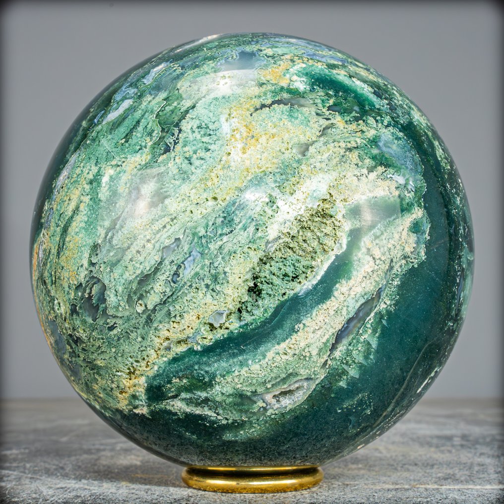 顶级品质天然极具艺术感的苔藓玛瑙 Sphere- 2996.57 g #3.2