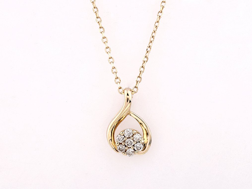 Collier avec pendentif - 14 carats Or jaune -  0.11ct. tw. Diamant (Naturelle)  #1.0