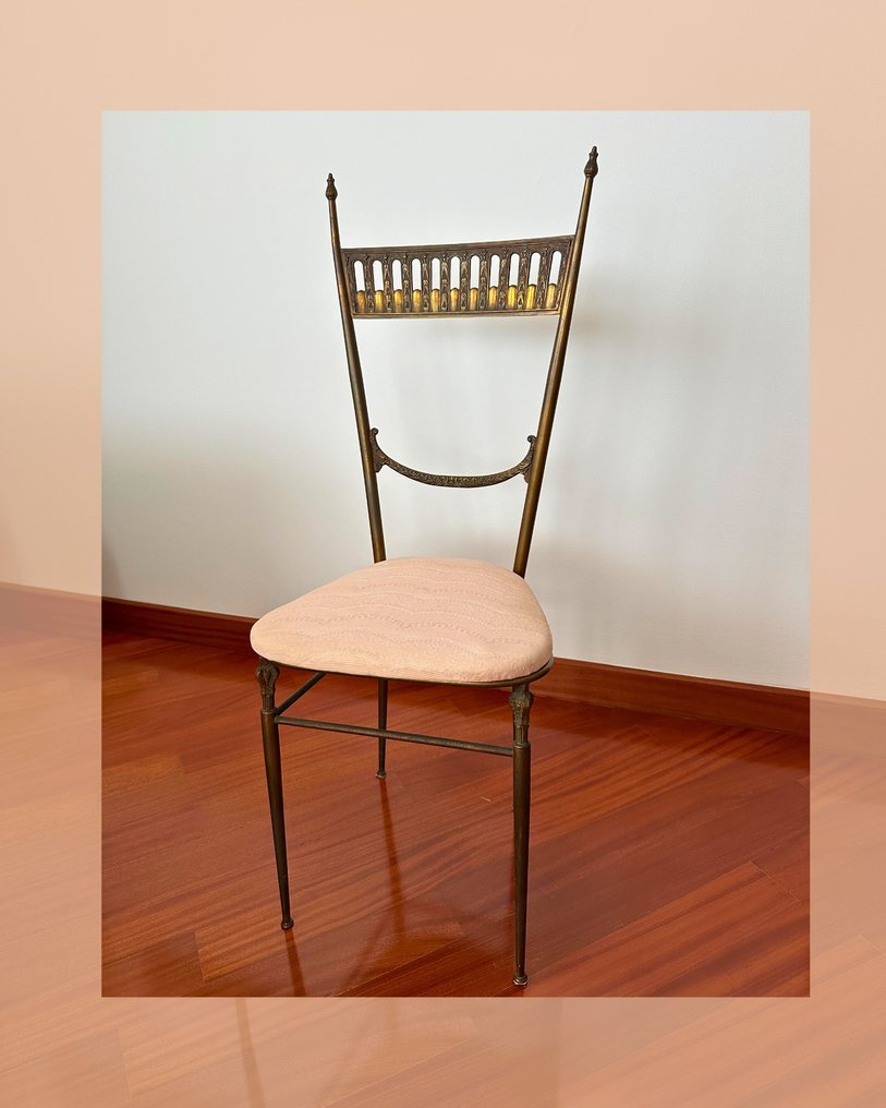 Chair - Brass - Chair in neoclassical style, Hollywood Regency of the 1940s in the style of Chiavari and Maison #1.0