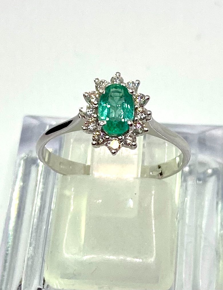 χωρίς τιμή ασφαλείας - Δαχτυλίδι Ασημί Σμαράγδι - Διαμάντι #4.3