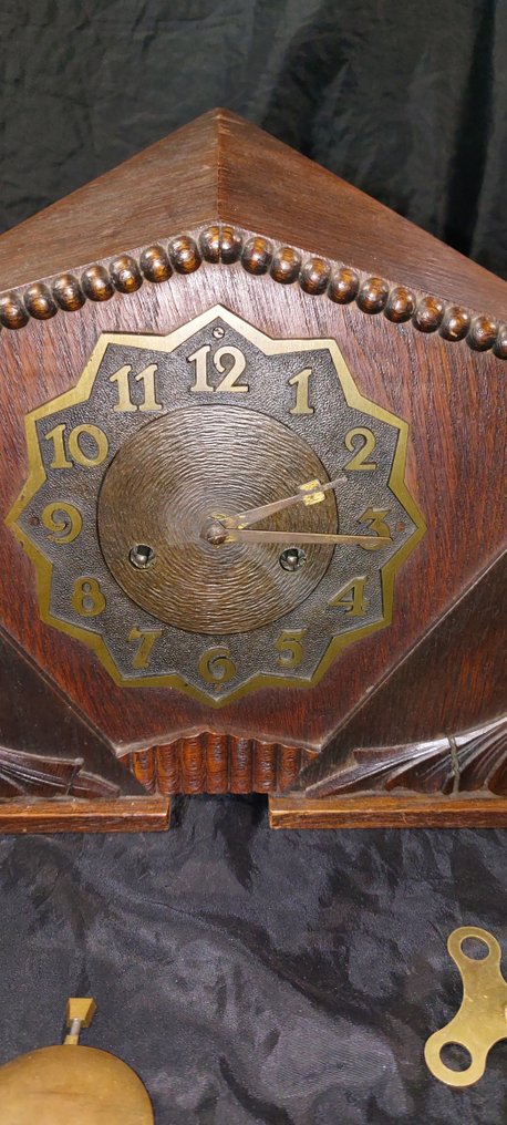 阿姆斯特丹学派钟配备星形青铜表盘 -   木头、青铜、铜 - 1920-1930 - 阿姆斯特丹学派钟 #4.3