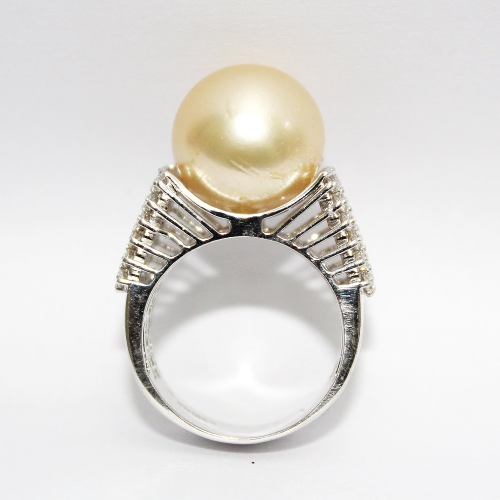 Δαχτυλίδι - 14 καράτια Λευκός χρυσός -  20.53ct. tw. Μαργαριτάρι - Διαμάντι - Δαχτυλίδι με μαργαριτάρι και διαμάντι #4.3