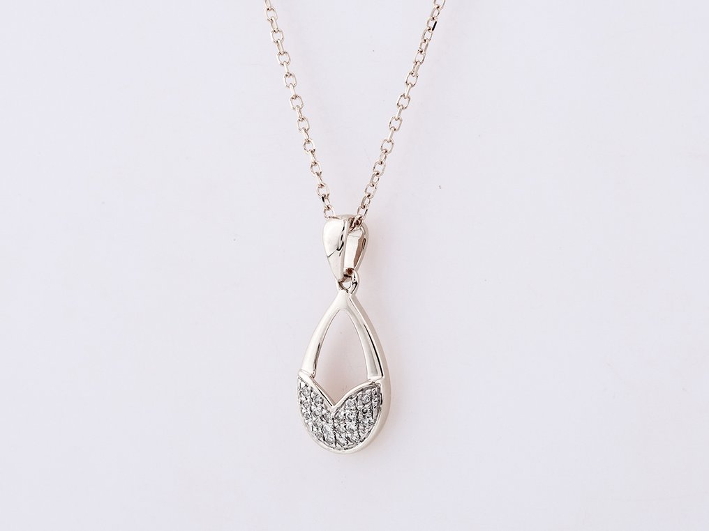Sem preço de reserva - Colar com pingente - 14 K Ouro branco - 0.04ct. tw. Diamante (Natural) #3.2