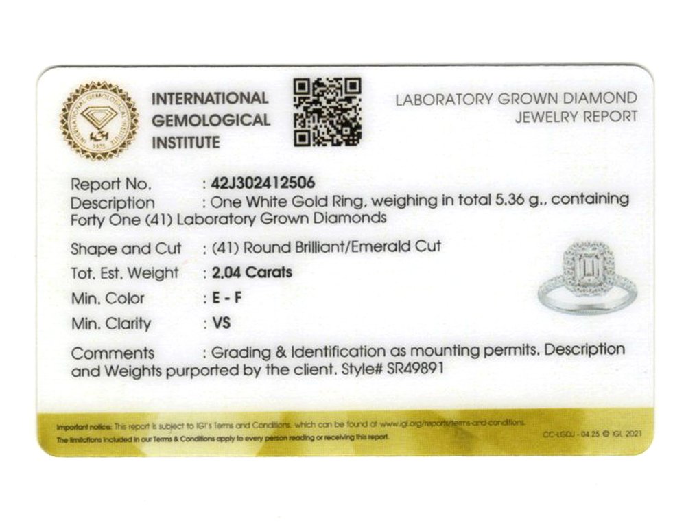 Δαχτυλίδι - 14 καράτια Λευκός χρυσός -  2.04ct. tw. Διαμάντι (Εργαστηριακής καλλιέργειας) #2.1