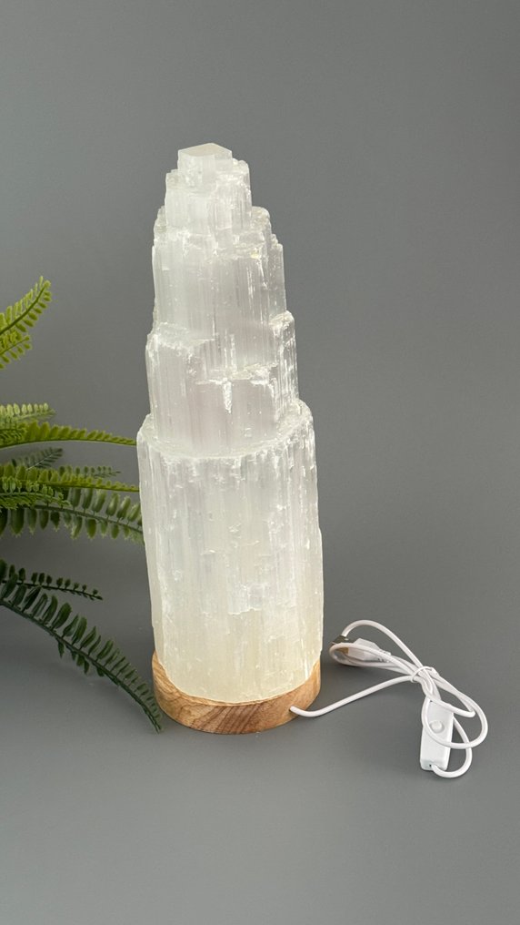 Impressive XXL Selenite tower with lighting – magical light display made from natural crystal - Height: 32 cm - Width: 10 cm- 3646 g - (1) #1.0