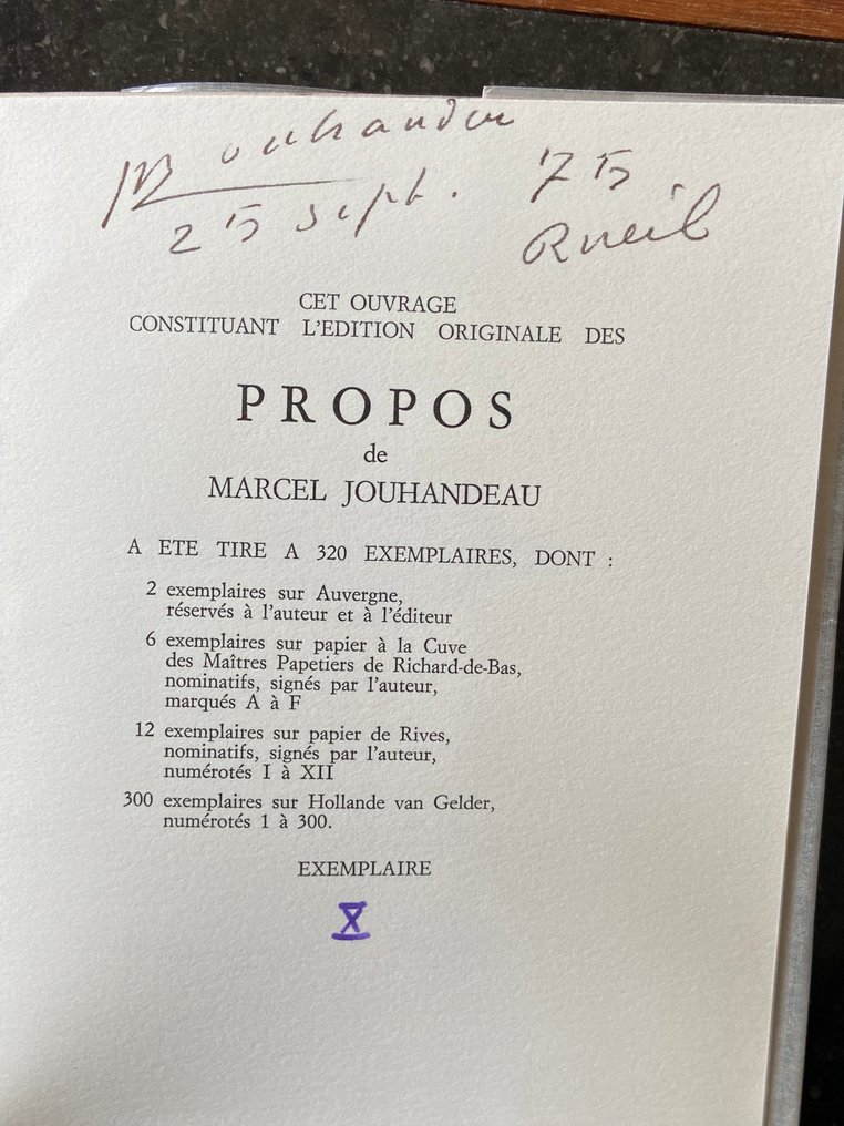 Signé ; Marcel Jouhandeau - Propos [1/12 Sur Rives signé] - 1975 #1.0