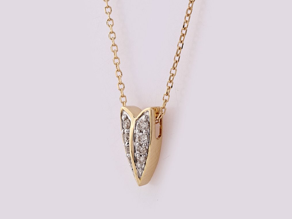 吊墜頸鏈 - 14 克拉 黃金 - 0.10ct. tw. 鉆石 (天然) #3.2