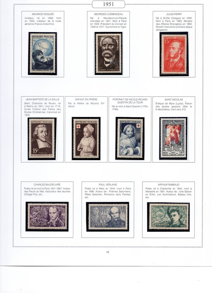 Γαλλία 1948/1959 - Εξαιρετική συλλογή Γαλλίας 1950–1959 – Νέες άθικτες γραμματόσημα χωρίς χερούλι – Υψηλής ποιότητας - Yvert & Tellier #2.1