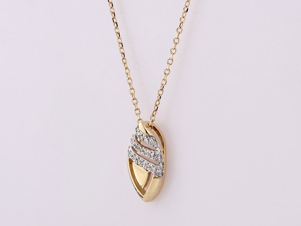 吊坠项链 - 14K包金 黄金 - 0.05ct. tw. 钻石 (天然) #2.1