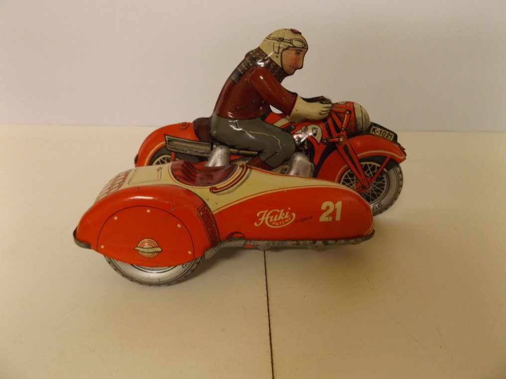 Huki - 带侧车的摩托车 K-1021 - 发条锡制玩具 - 1940-1949 - 德国 #3.2