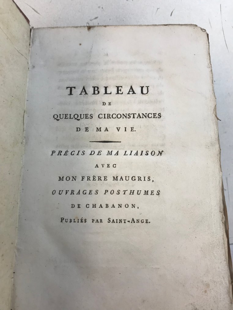 Michel Paul Guy de Chabanon - ‎Tableau de quelques circonstances de ma vie. Précis de ma liaison avec mon frère Maugris. - 1795 #3.2