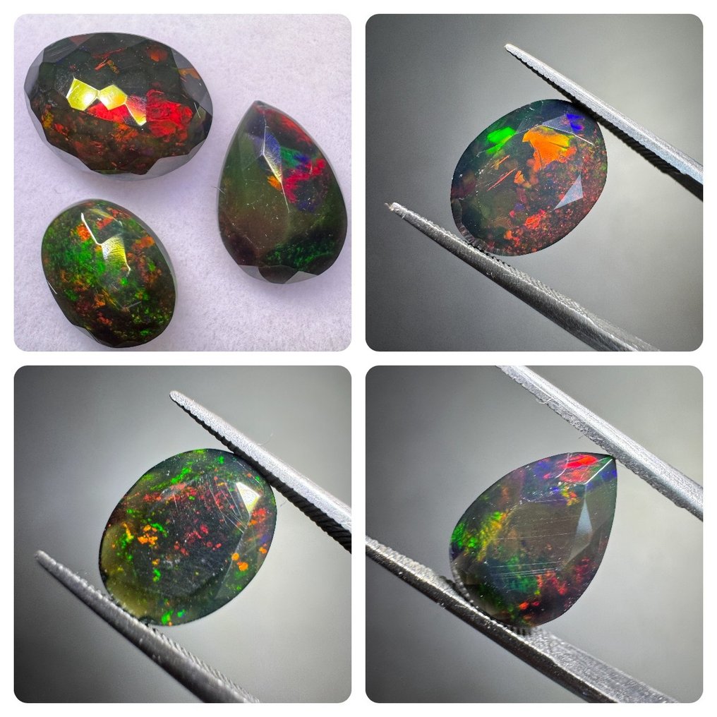 Set of 3 Ethiopian black faceted opals. 4.43 carats. No reserve price. Faceted- 0.89 g - (3) #1.0