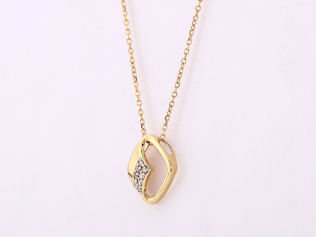 Collier avec pendentif - 14 carats Or jaune - 0.06ct. tw. Diamant (Naturelle) #3.2