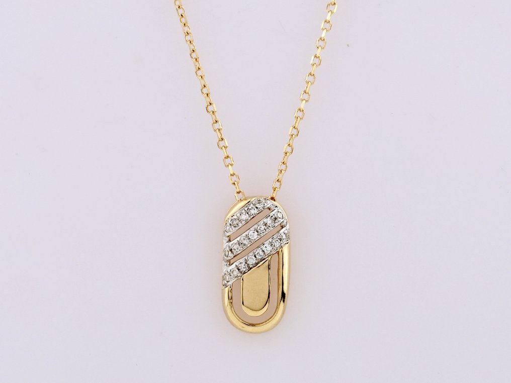 Ketting met hanger - 14 karaat Geel goud - 0.06ct. tw. Diamant (Natuurlijk) #1.0