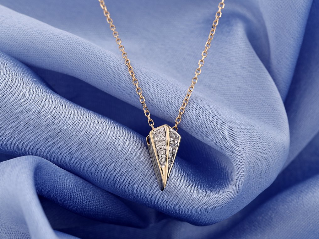 没有保留价 - 吊坠项链 - 14K包金 黄金 - 0.10ct. tw. 钻石 (天然) #4.3