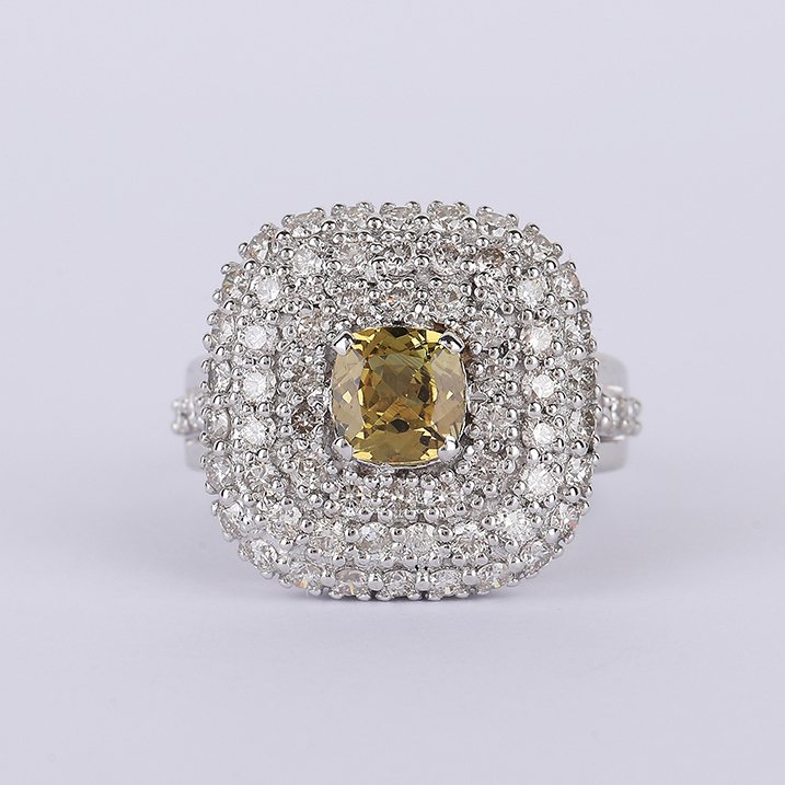 戒指 - 14 克拉 白金 -  3.98ct. tw. 變石 - 鉆石 - Alexandrite Diamond Ring #1.0