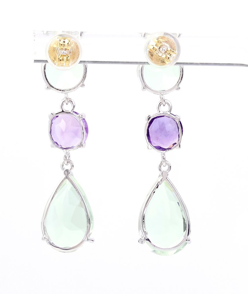 Senza prezzo di riserva - Orecchini - 14 carati Oro bianco Quarzo - Ametista #3.2