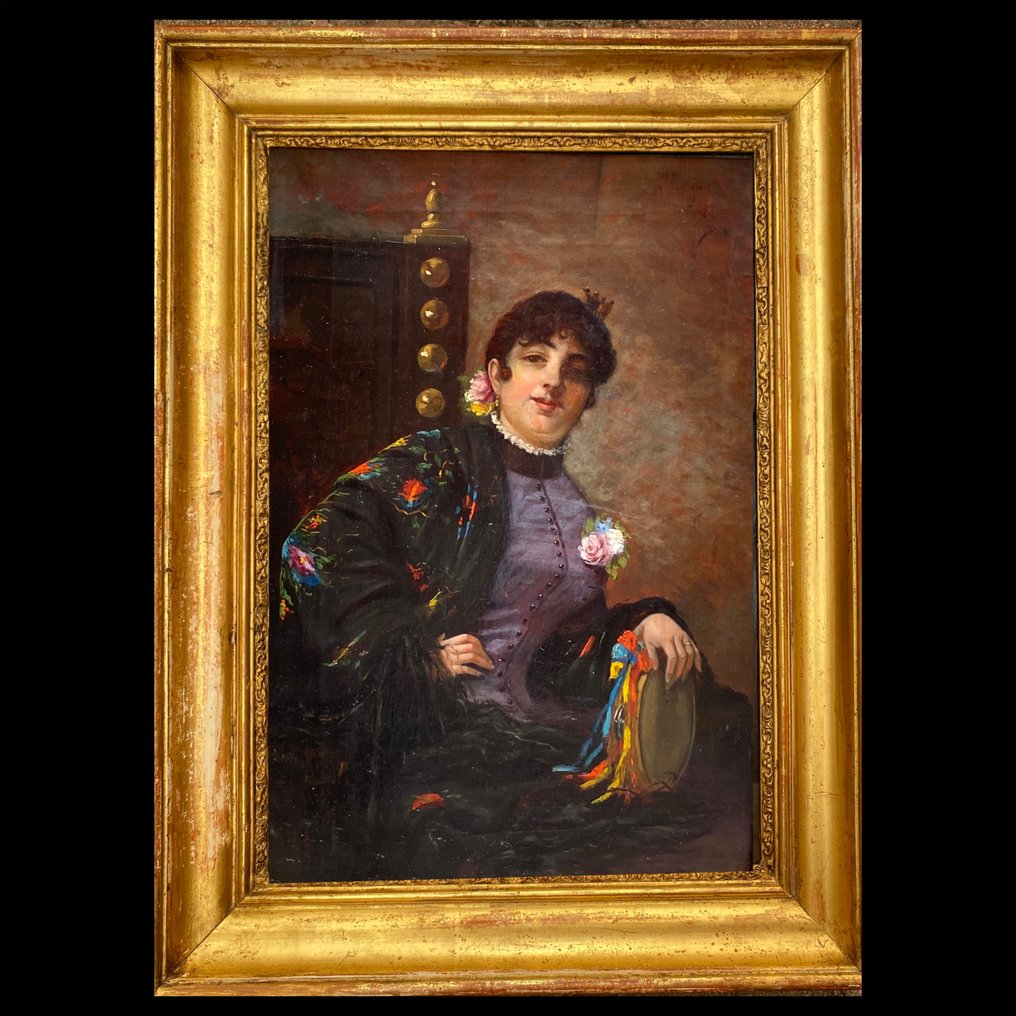 Spanische Schule (XIX) - Retrato de dama con pandereta #2.1