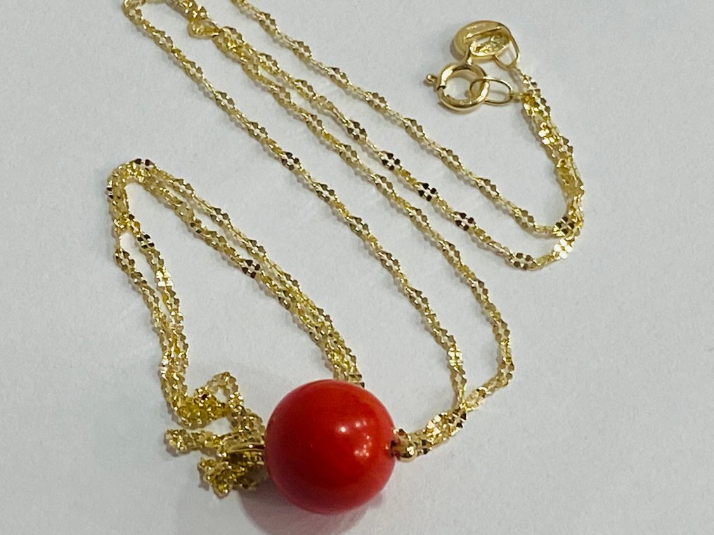 χωρίς τιμή ασφαλείας - Κολιέ με μενταγιόν - 18 καράτια Κίτρινο χρυσό Κοράλλι #3.2