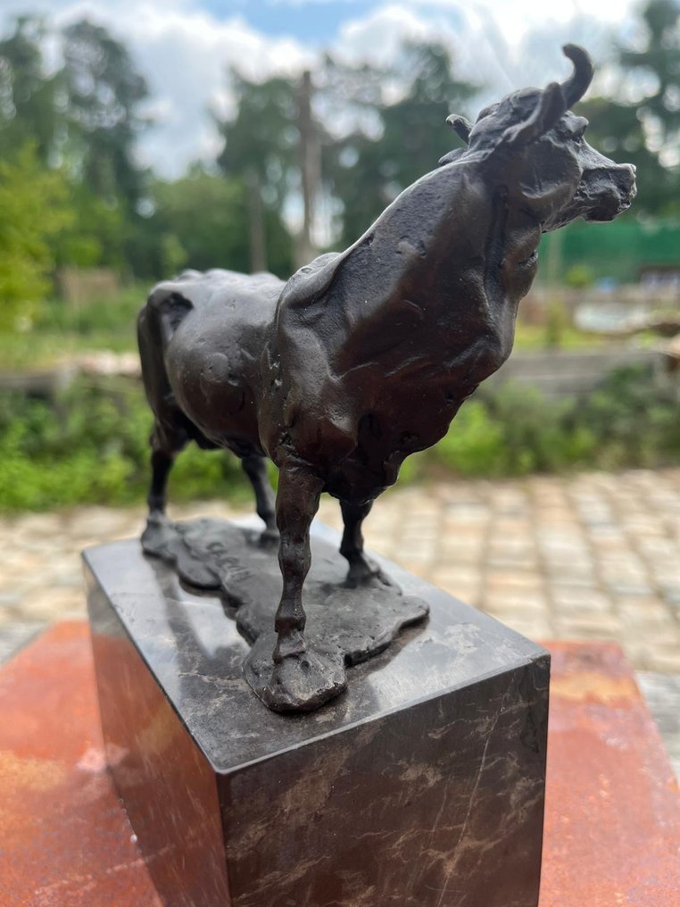 after Louis Carvin - Statua, Statige koe - 2,3 kg - 18 cm - Bronzo, Marmo #3.2