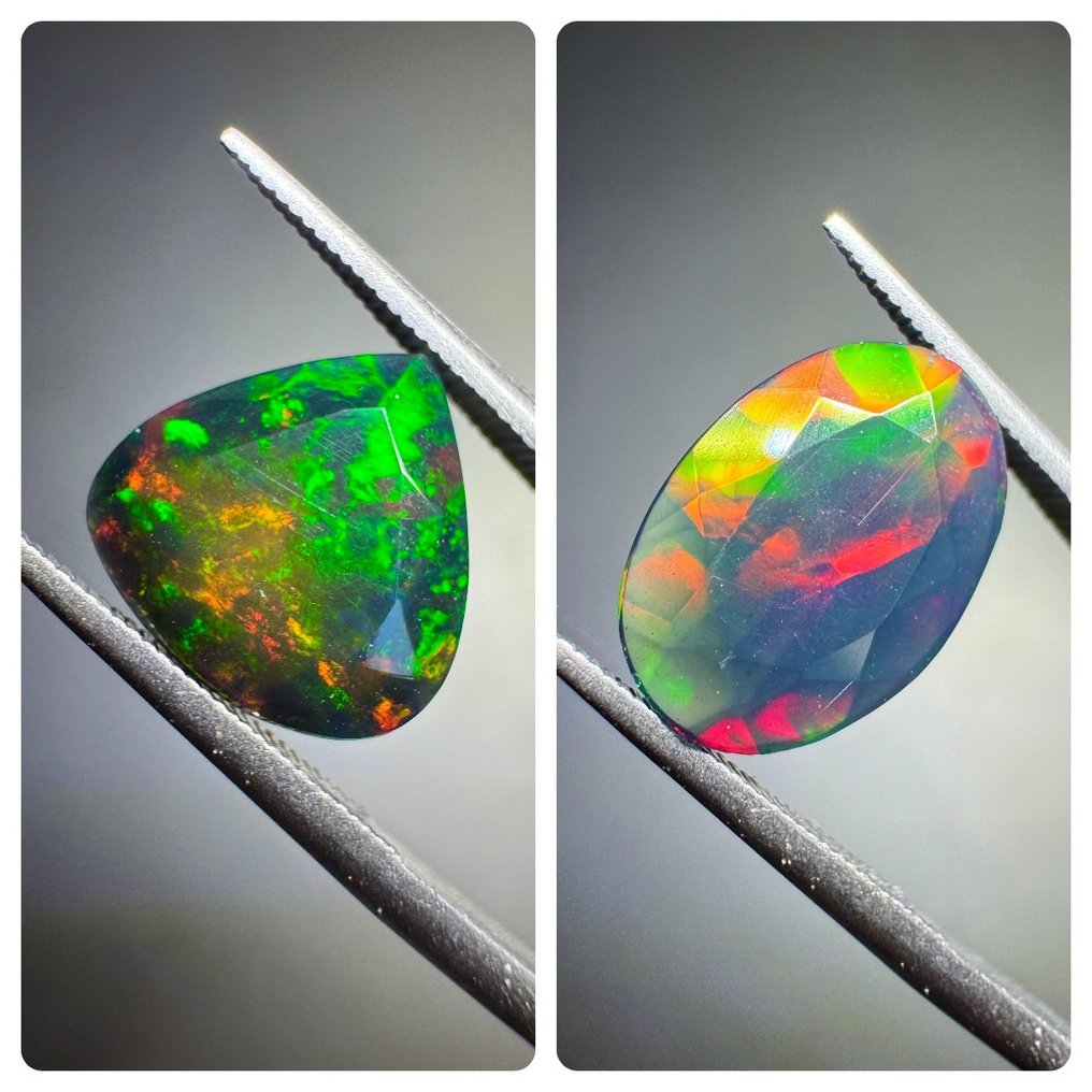 二只透亮的黑色烟熏奥贝斯，来自埃塞俄比亚。总重2.44克拉。无底价。 多面- 0.49 g - (2) #1.0