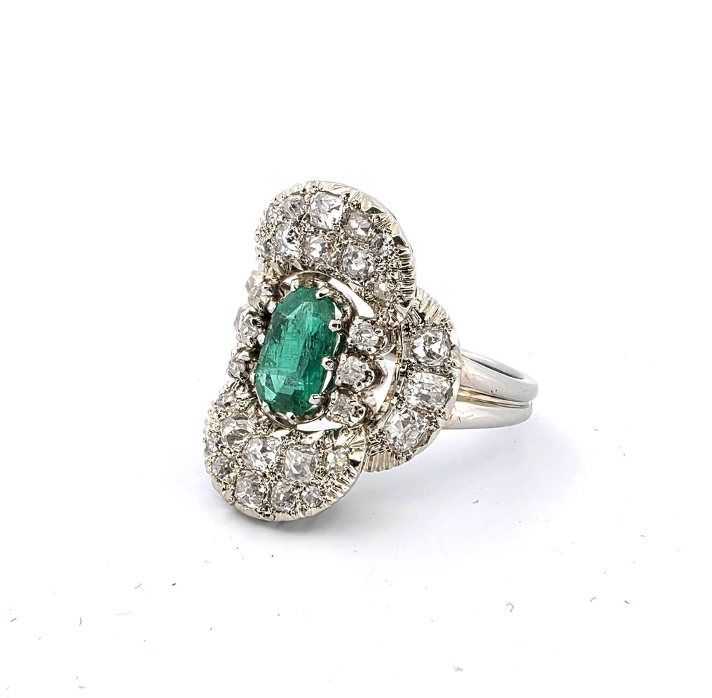 戒指 - 18K包金 白金 -  3.90ct. tw. 祖母绿 - 钻石 #4.3