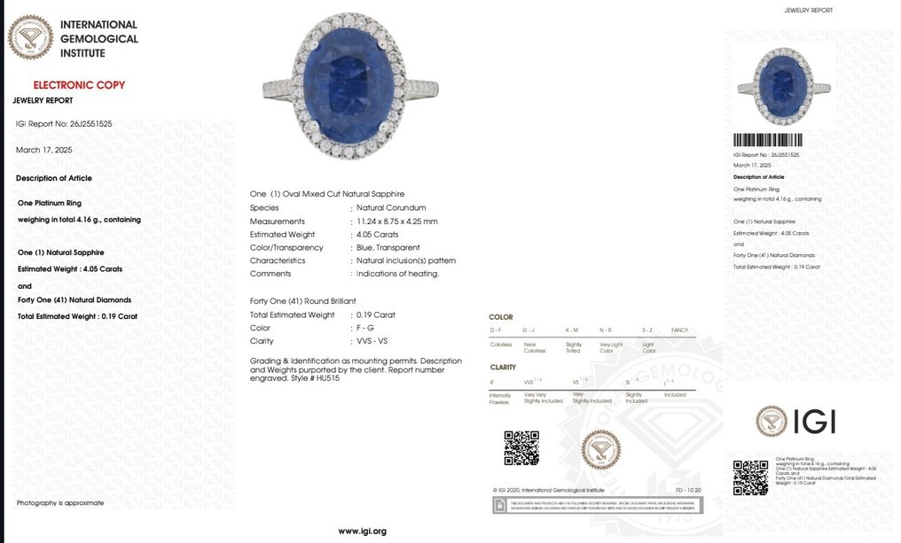 Fără preț de rezervă - Inel Platină -  4.24ct. tw. Safir - Diamant - Inel cu safir albastru Halo #2.1