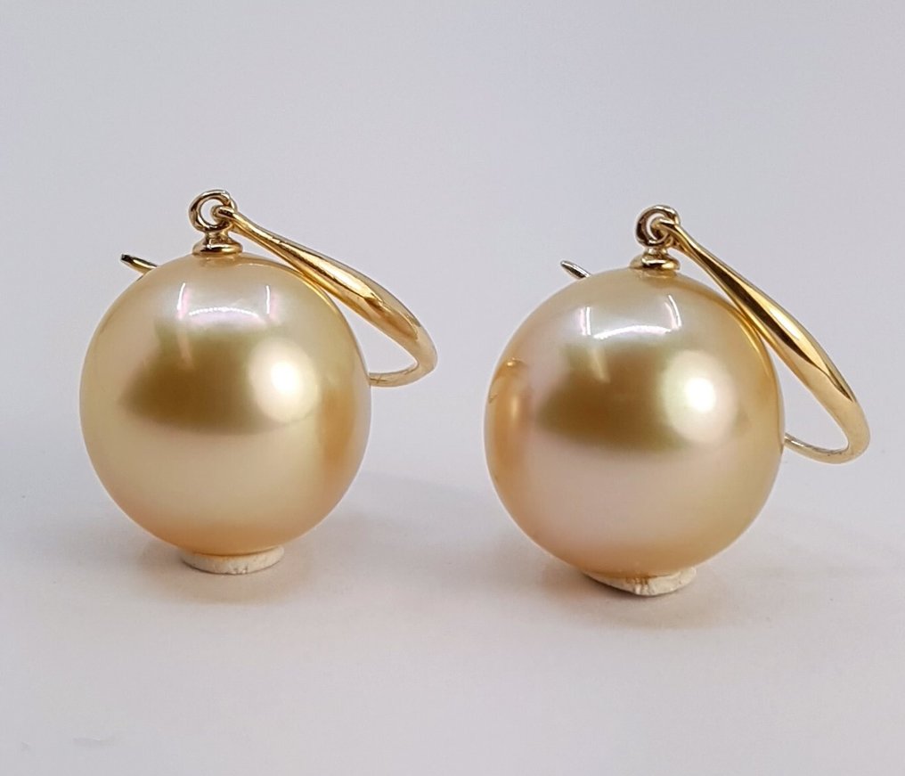 耳环 - 14K包金 黄金 - 11x12毫米南洋珍珠 #1.0