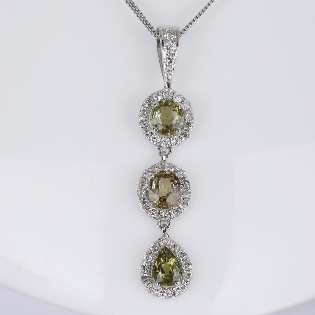 Κρεμαστό κόσμημα - 14 καράτια Λευκός χρυσός - 4.89ct. tw. Αλεξανδρίτης - Διαμάντι - Σπάνιο μενταγιόν από Αλεξανδρίτες #1.0