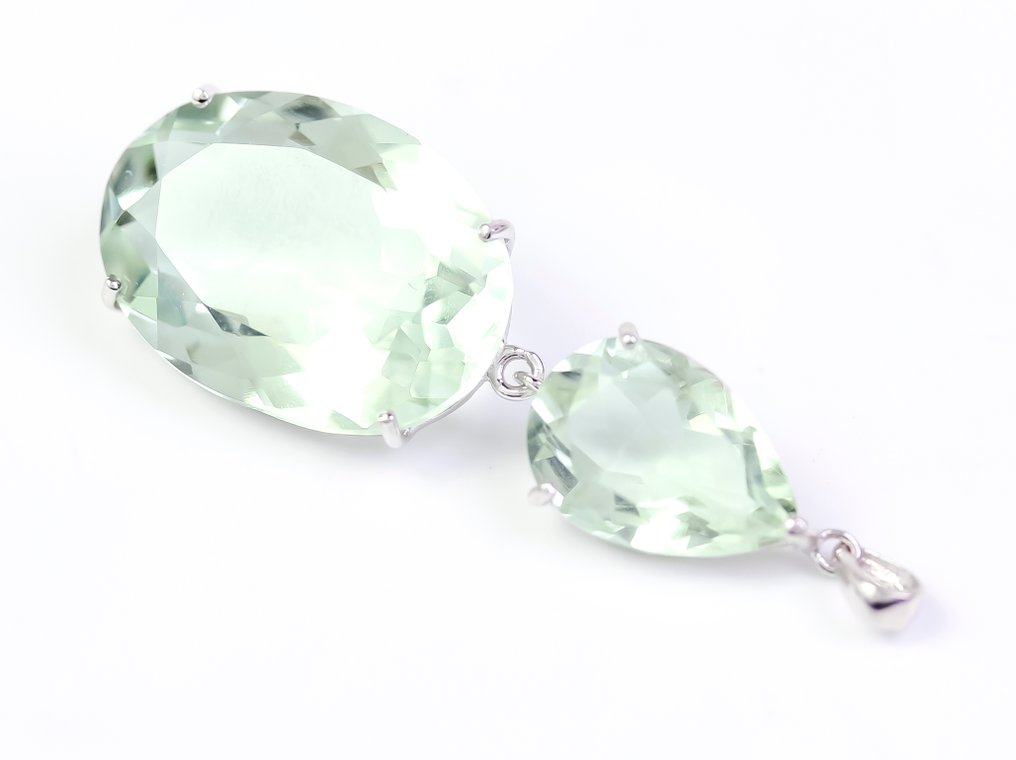 没有保留价 - 项链 - 14K包金 白金 石英 - 石英 - Prasiolite #1.0