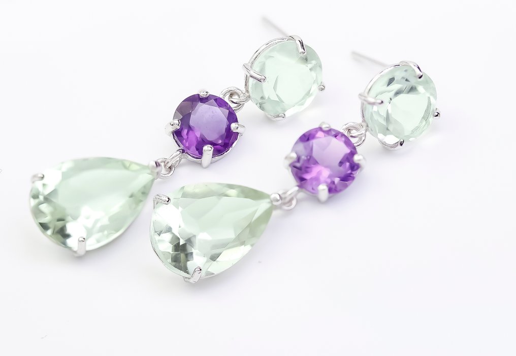 Senza prezzo di riserva - Orecchini - 14 carati Oro bianco Quarzo - Ametista #2.1