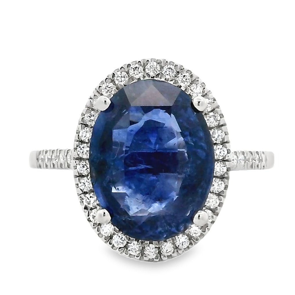 Fără preț de rezervă - Inel Platină -  4.24ct. tw. Safir - Diamant - Inel cu safir albastru Halo #1.0
