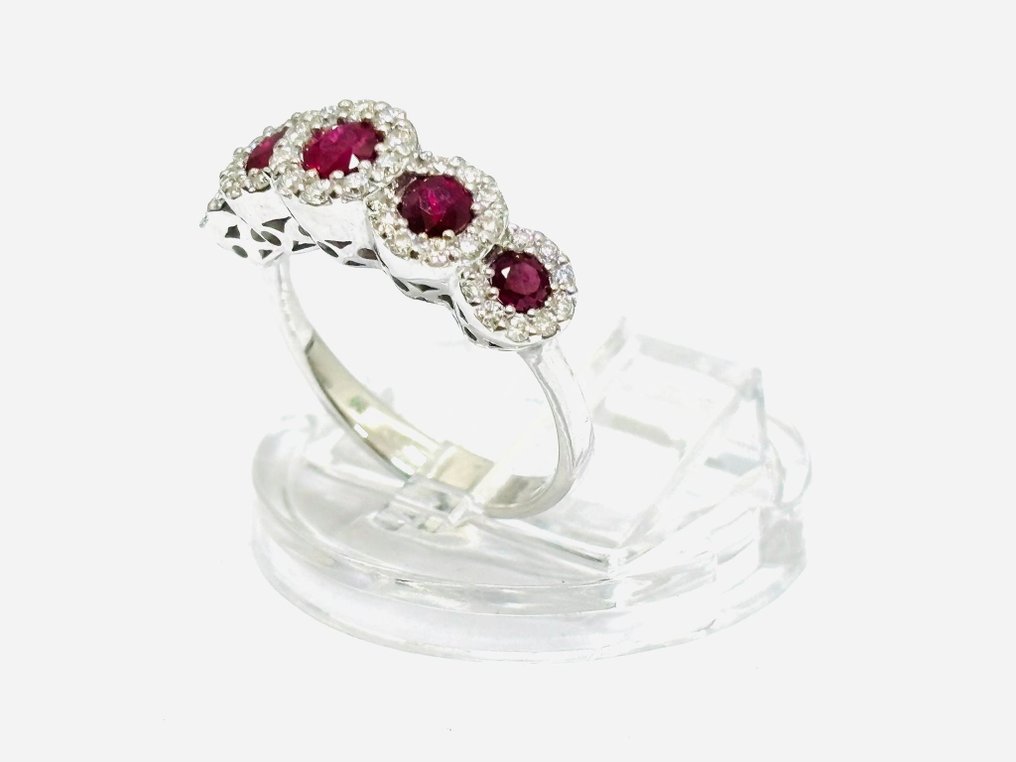 戒指 - 18 克拉 白金 -  2.10ct. tw. 紅寶石 - 鉆石 - 意大利制造 #4.3