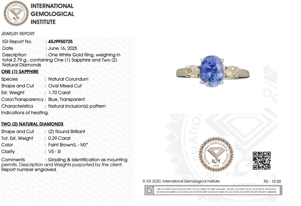 戒指 - 14K包金 白金 蓝宝石 - 钻石 #2.1