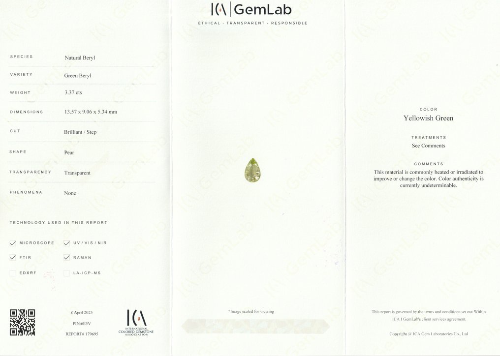 没有保留价 - 1 pcs  黄色, 绿色 绿柱石  - 3.37 ct - 国际有色宝石协会（ICA GemLab） - 非常高质量 #1.0