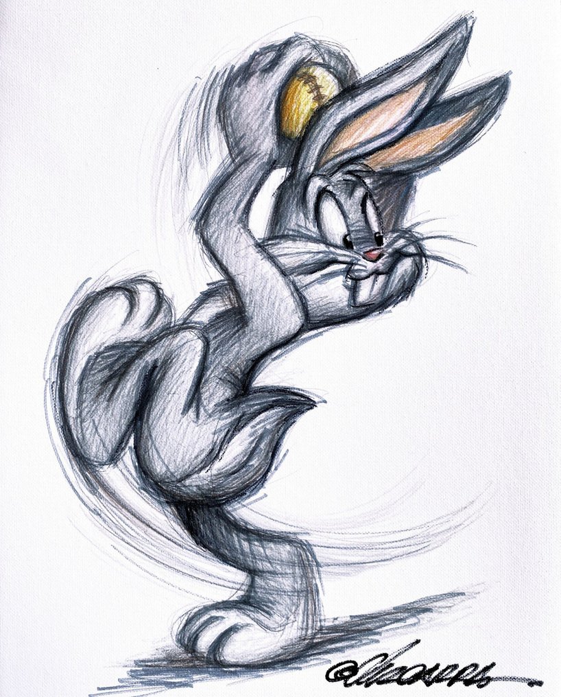 Joan Vizcarra - 1 Hand-Embellished Canvas Giclée - Bugs Bunny Playing Baseball #1.0