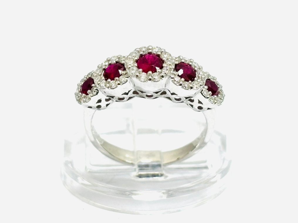 Δαχτυλίδι - 14 καράτια Λευκός χρυσός - 2.10ct. tw. Ρουμπίνι - Διαμάντι - Κατασκευασμένο στην Ιταλία #3.2