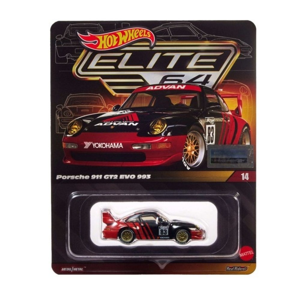 Hot Wheels, Mattel 1:64 - Modellino di auto - Hot Wheels - Elite 64 Porsche 911 GT2 EVO 993 Edizione Limitata ADVAN #1.0