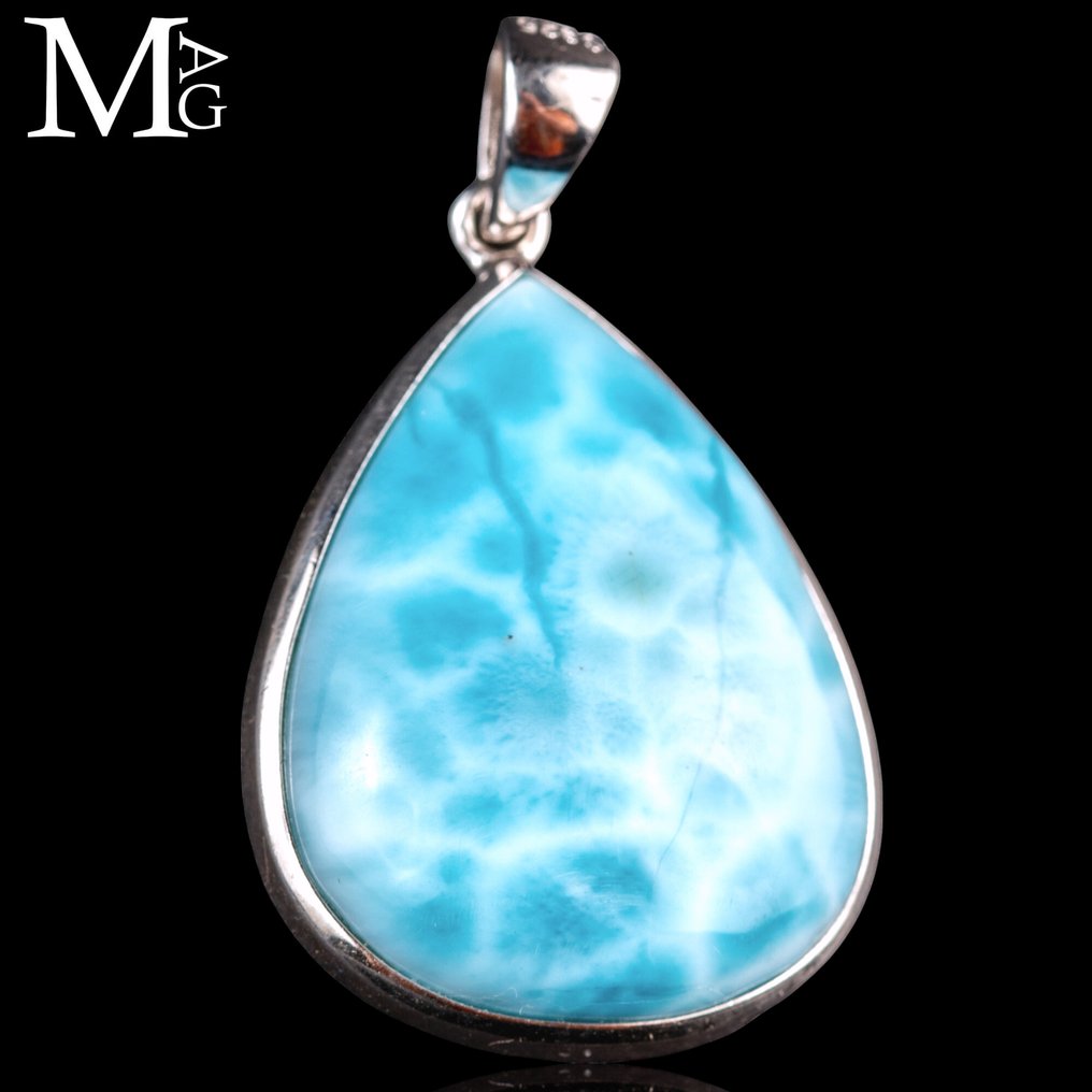 Wysokiej jakości kamień larimar - rzadki minerał - ekskluzywna włoska srebrna biżuteria - Wysokość: 45 mm - Szerokość: 28 mm- 15 g #2.1