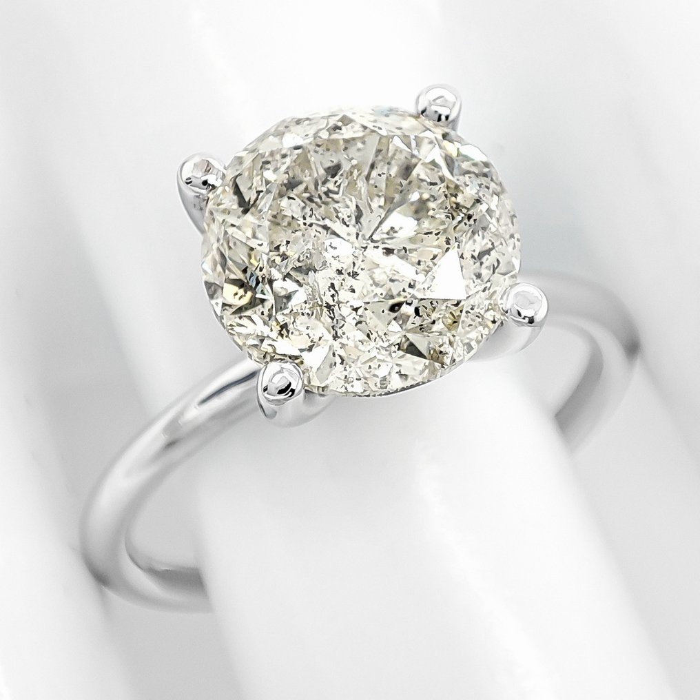 Δαχτυλίδι - 14 καράτια Λευκός χρυσός -  3.82ct. tw. Διαμάντι (Φυσικού χρώματος) - Πιστοποιητικό IGI #1.0