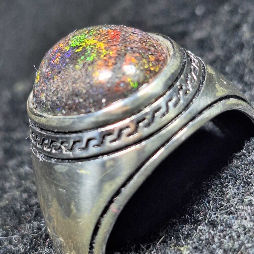 Silber 925 Chevalière mit australischem Opal und harter Matrix. Schmuck- 7.5 g - (1) #2.1