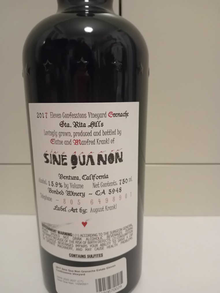 2017 Sine Qua Non, Eleven Confession Grenache - 加州 - 1 Bottle (0.75L) #2.1