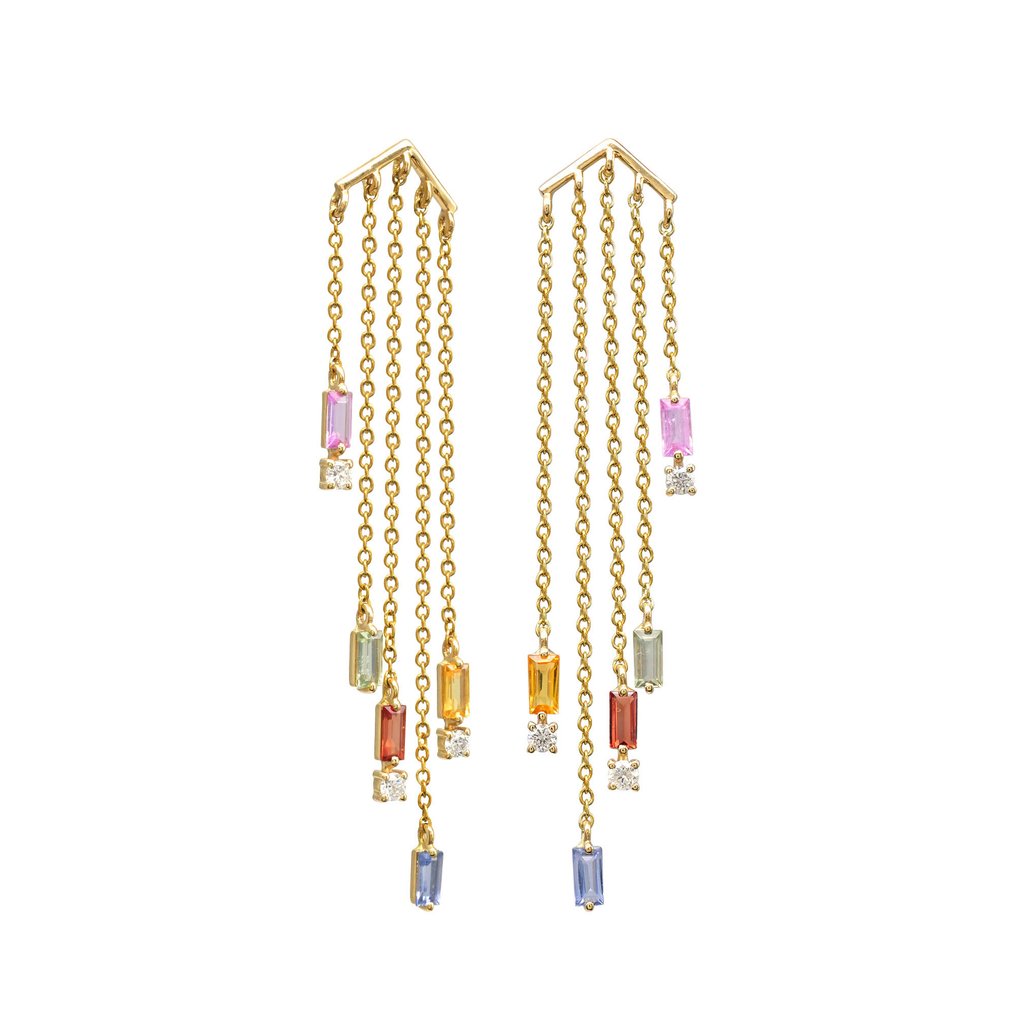 耳环 - 14K包金 黄金 -  1.45ct. tw. 蓝宝石 - 钻石 #3.2