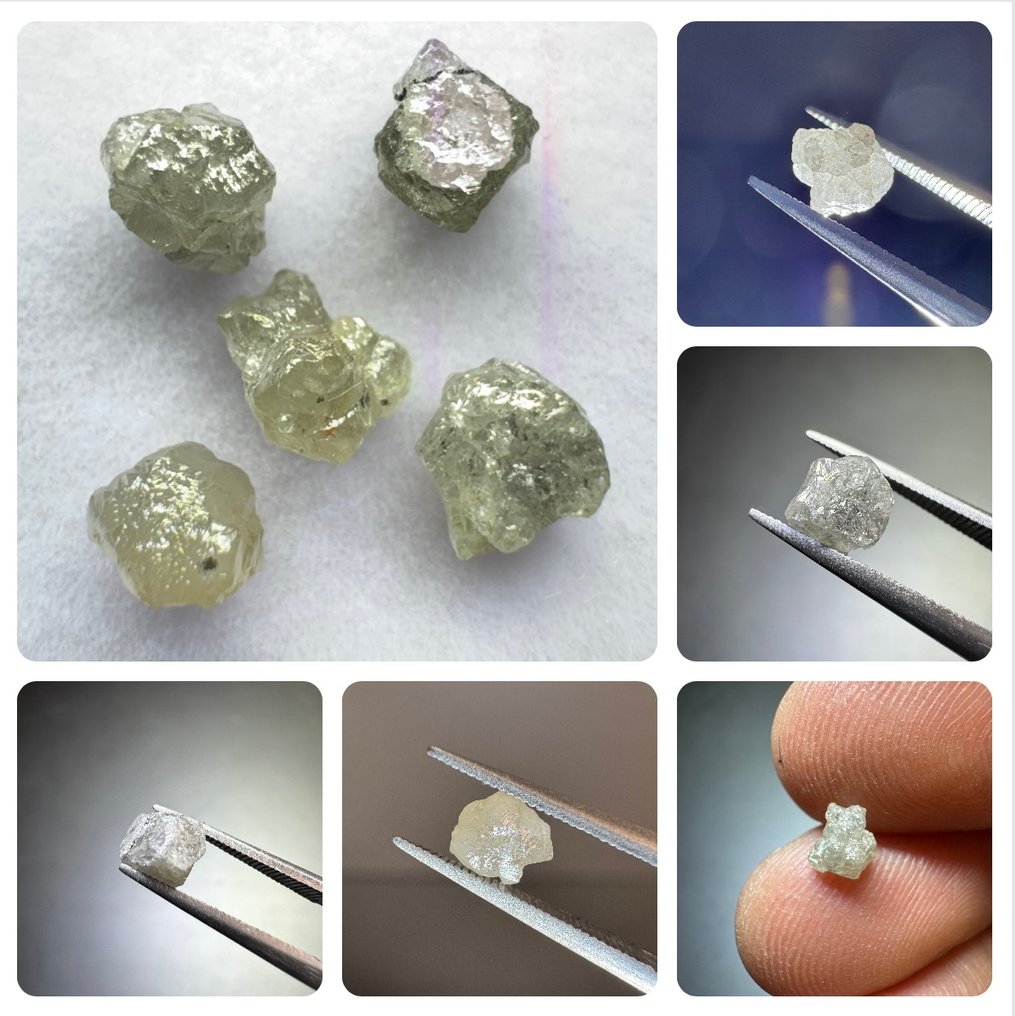 5 kappaleen raakahtavaraa, harmaat/luonnolliset valkoiset, 3,60 karaattia. Ei varaustarjouksia! Karkea- 0.72 g - (5) #1.0