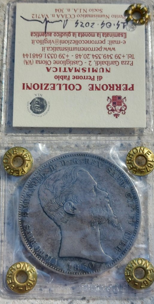 意大利， 萨伏依 Vittorio Emanuele II (1849-1878). 5 Lire 1850 Genova #1.0