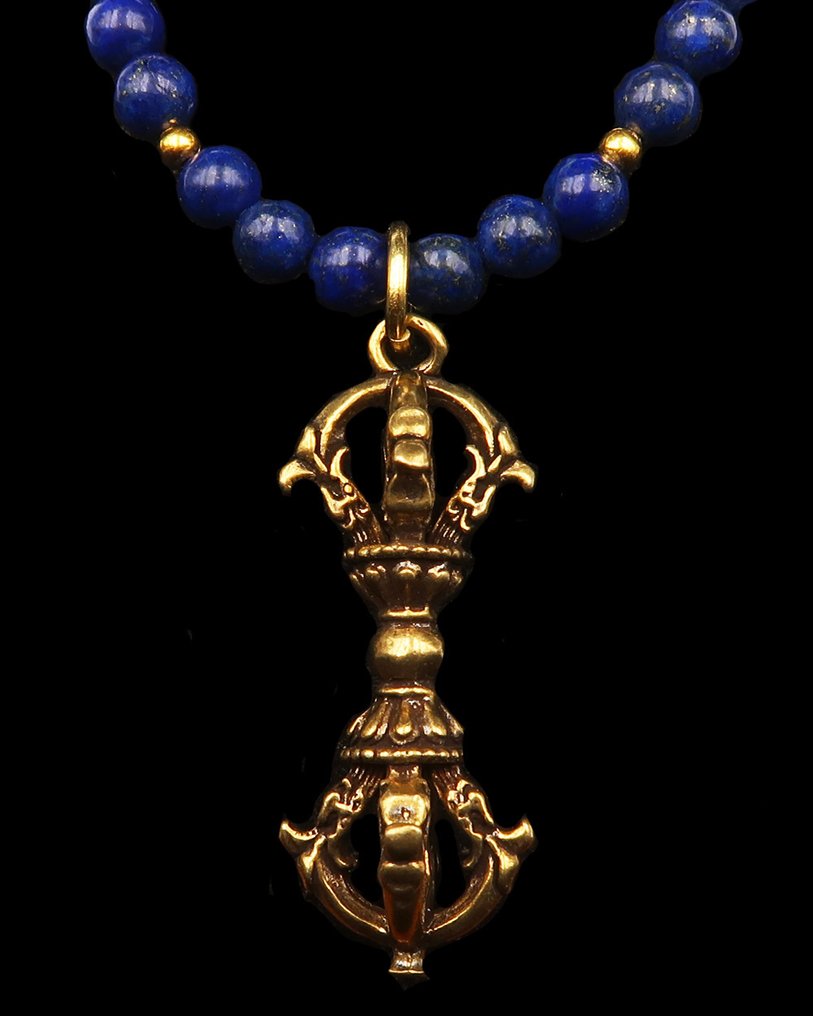 Λάπις λαζούλι - Μαξιλάρι προστασίας Βουδδιστικό - Dorje / Vajra - Καταστροφή εμποδίων - Κλείσιμο χρυσού 14K GF - Κολιέ με μενταγιόν #1.0